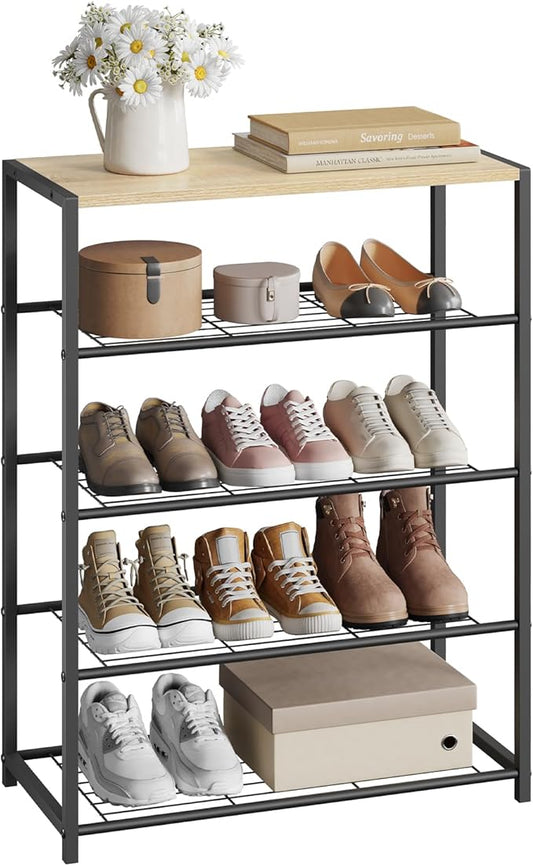 WOLTU Organizer shoe rack - 4 niveaux - chêne clair et noir - 63 x 83 x 30 cm