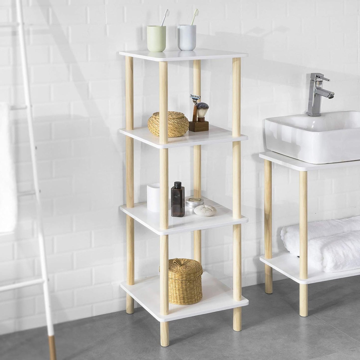 SoBuy Armoire de rangement - Naturel - Max. 10 kg par étagère - 36 x 36 x 106 cm - Blanc