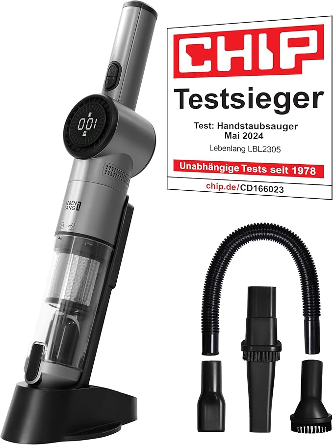 LEBENLANG Aspirateur sans fil - Batterie - 17000PA - 135W - Batterie Lithium puissante - Station de recharge incluse - Gris