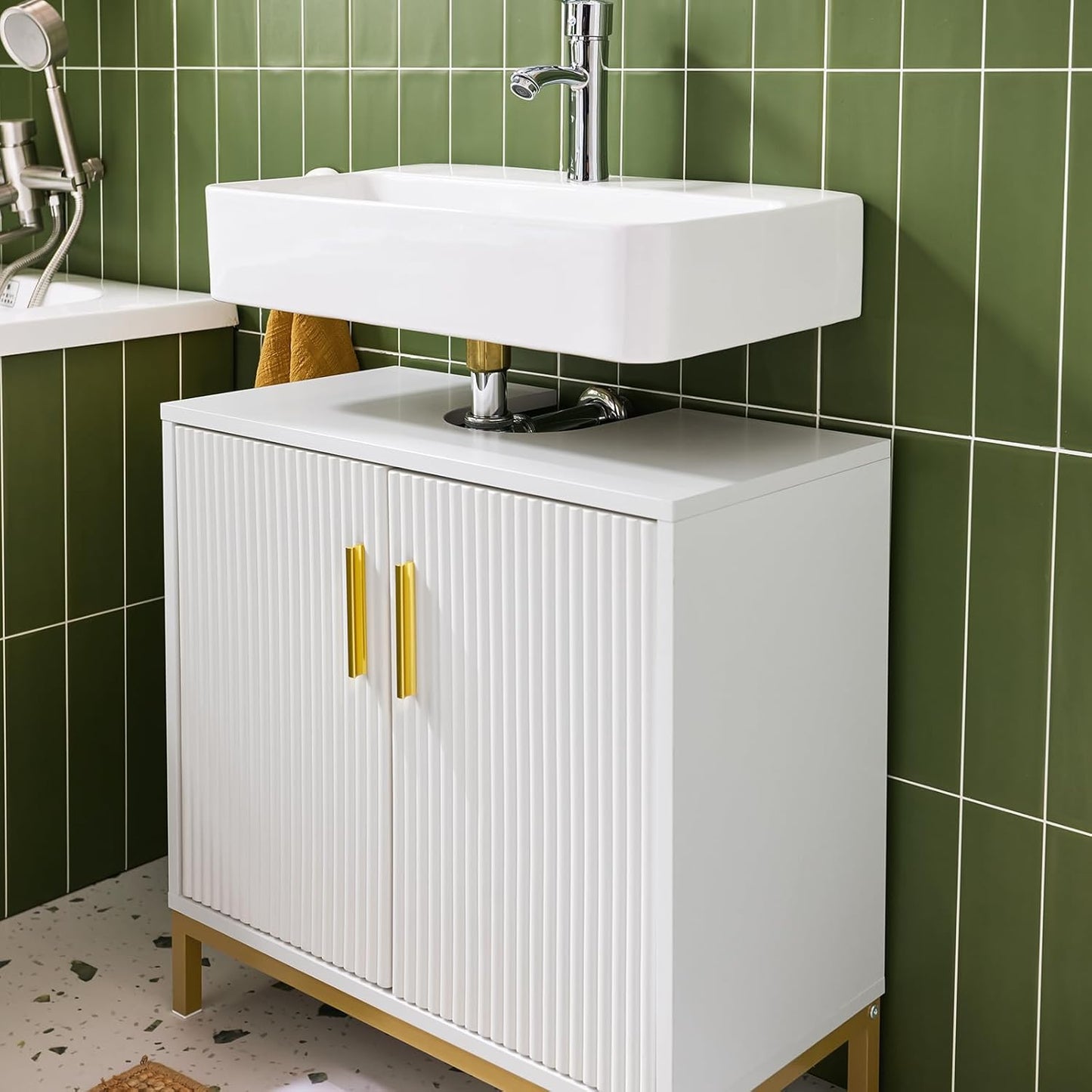 SoBuy Salle de bain Meuble bas 60x30x59 cm - Blanc - Meuble sous-vasque avec 2 portes et 2 étagères - Modèle BZR179-W