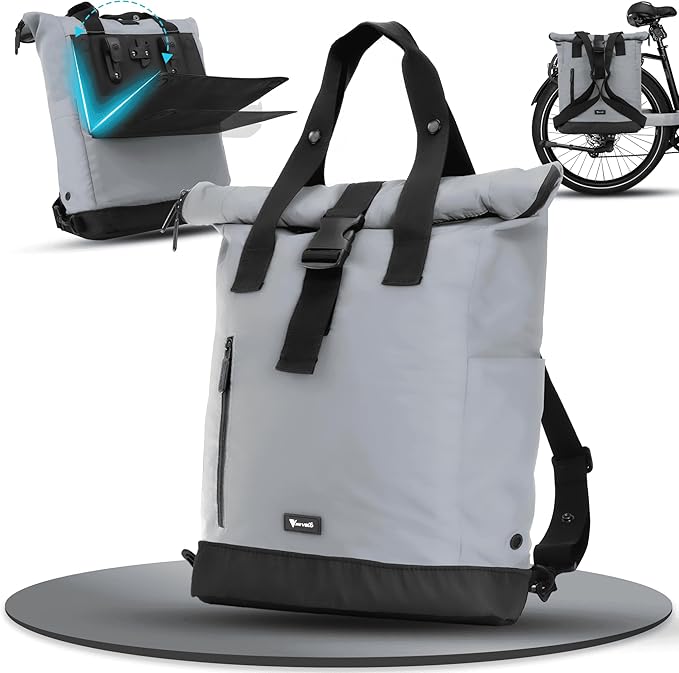 MIVELO - Sacoche pour porte-bagages - Capacité 22 l - Polyester - Réfléchissant & Noir - Avec pochette pour ordinateur portable & bandoulière - Pour E-bike & City Bike