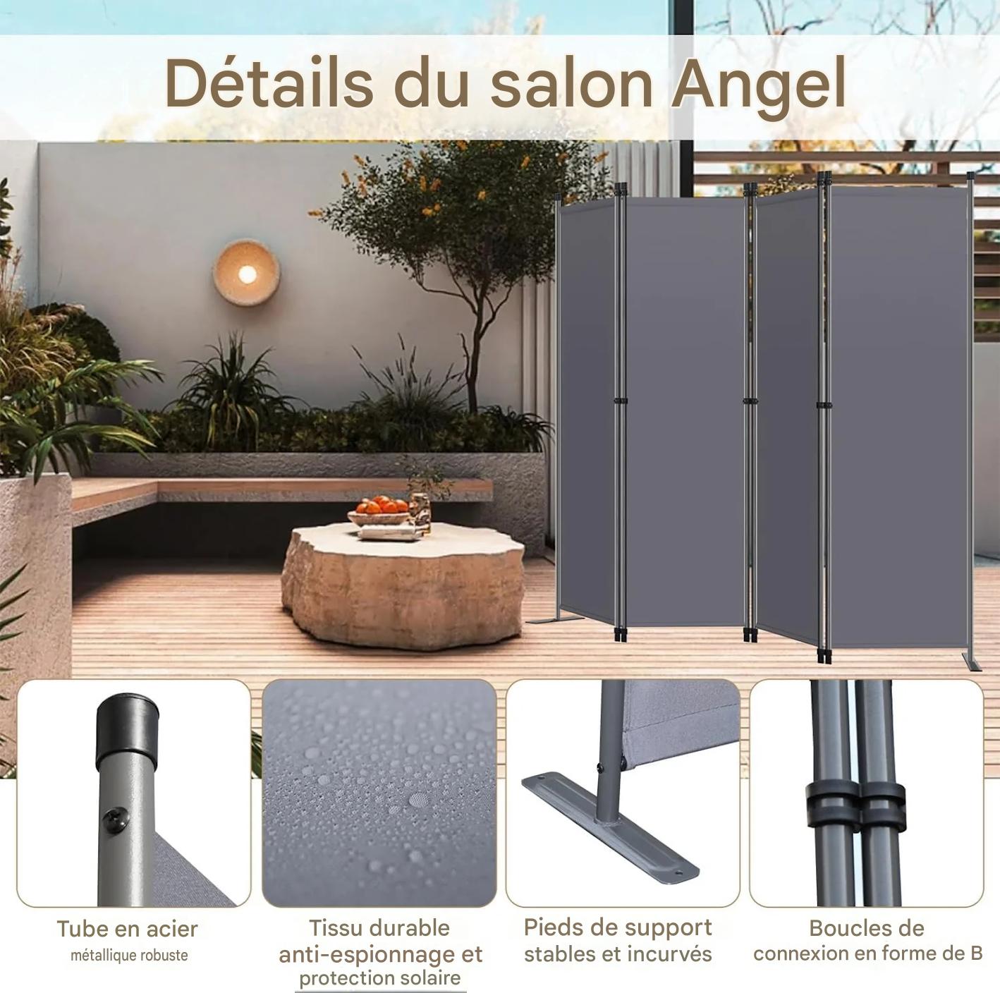 Angel Living Room Screen 4-Panels - Séparation de pièce stable et écran d'intimité en acier et polyester, pliable - Gris