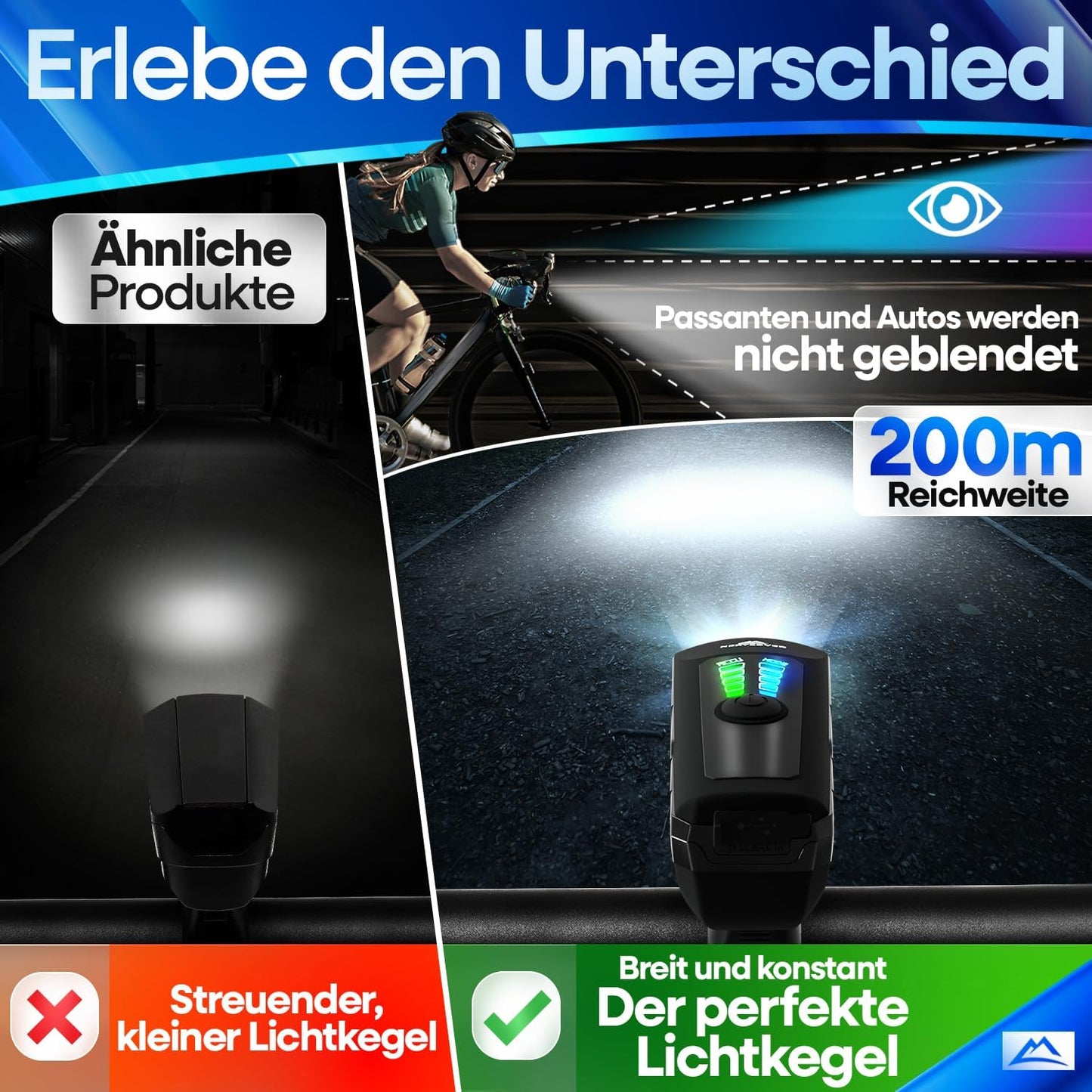 NEXTCOVER® Kit d'éclairage pour vélo - Avec capteur - 11 heures d'autonomie - rechargeable par USB - étanche - homologué StVZO