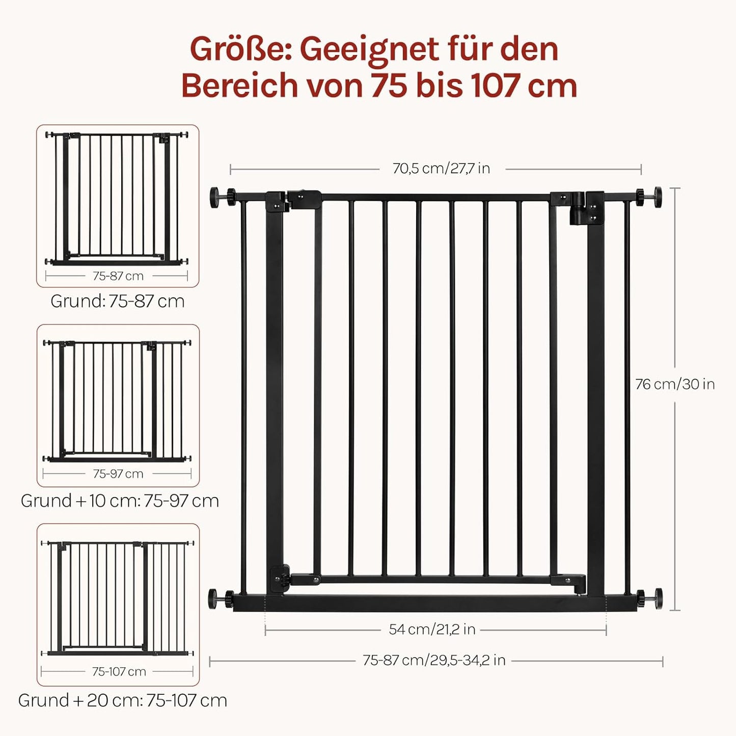 WOLTU Barrière d'escalier - 75-97 cm - 2 Longueurs - Noir