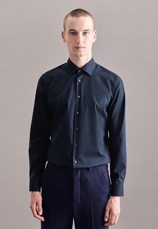 seidensticker Chemise d'affaires Slim Fit Bügelfrei Kent Chemise d'affaires à bras long pour homme (1 paquet) - Taille 42 - Bleu marine