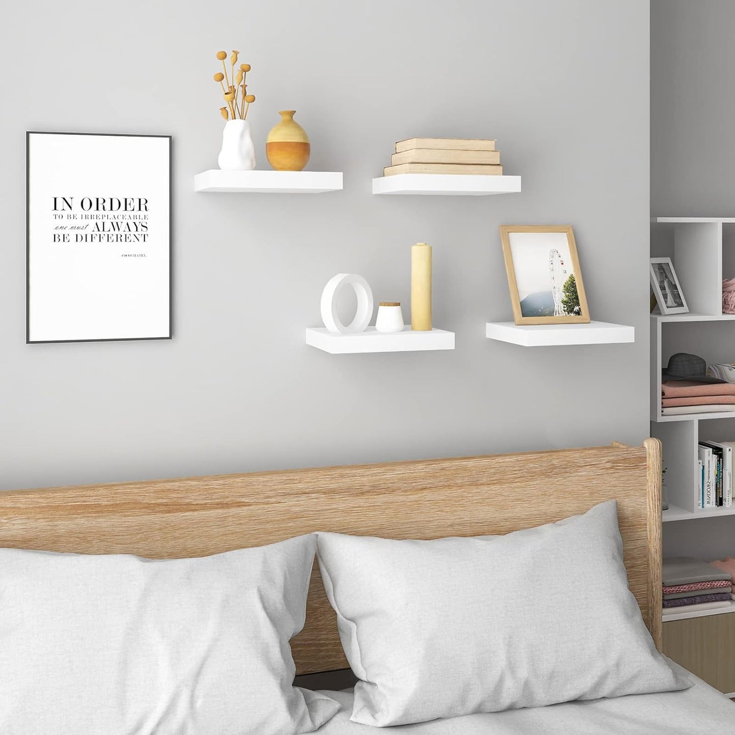 Woltu Set de 4 étagères murales flottantes - Bois MDF - Blanc - 30 x 23 x 3.8 cm