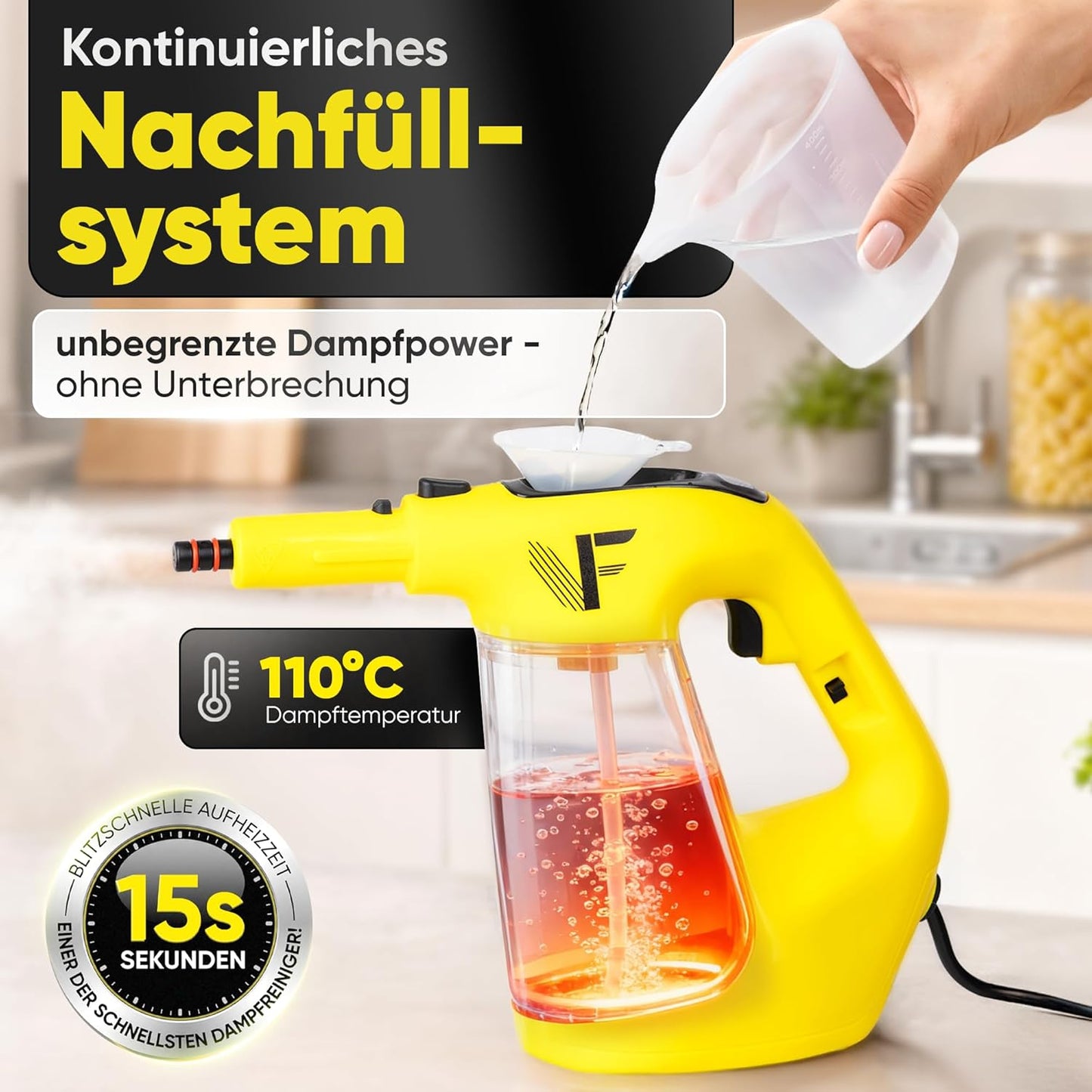 Neighbour's Friend 2-in-1 Steam Cleaner with Mopping Function 120 cm - Nettoyeur vapeur portatif 1500 W - 450 ml - 4 m Cordon - Jaune