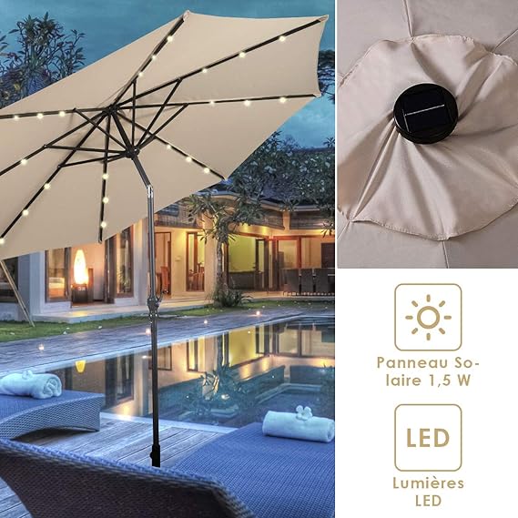 Parasol Coast avec éclairage LED - Ø270 cm - Beige