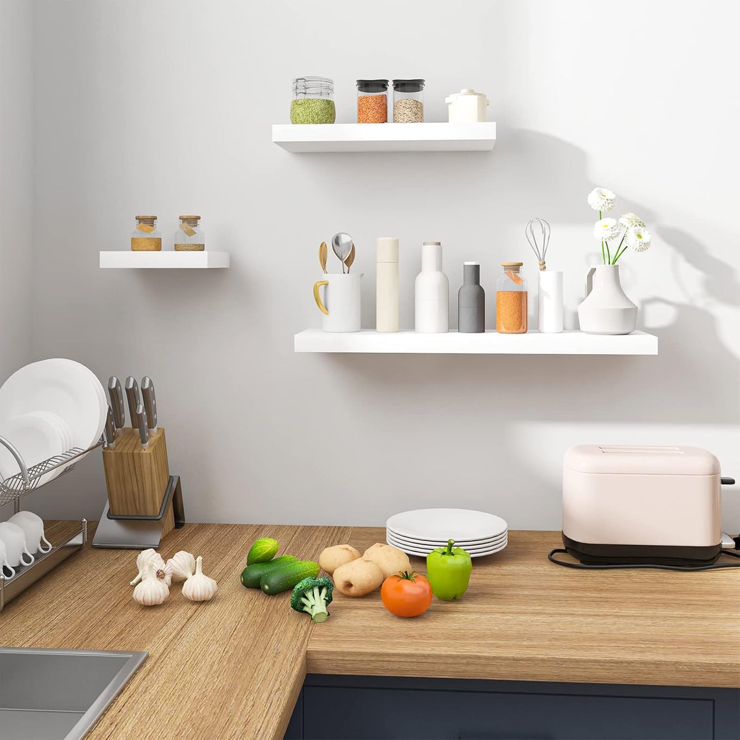 Woltu RG9317ws Étagère murale flottante - 100x22.9x3.8 cm - MDF blanc - Étagère suspendue moderne pour le salon, la cuisine ou la salle de bain