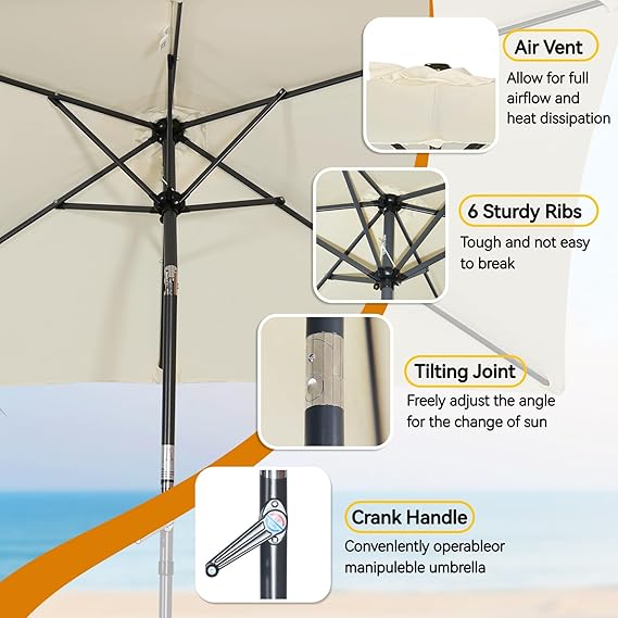 Angel Living Parasol - Inclinable - 140 x 210 cm - Rectangle - Crème