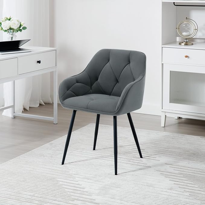 Chaise de salle à manger WOLTU - 1 pièce - assise en velours - avec accoudoirs - pieds en métal - gris foncé