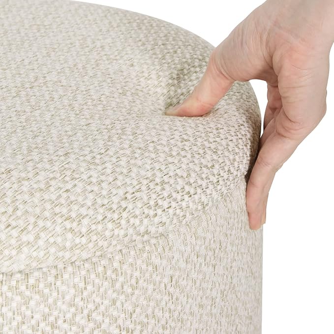 WOLTU pouf de rangement - pouf rond avec couvercle - lin crème blanc - 39 x 33 cm - pieds en bois
