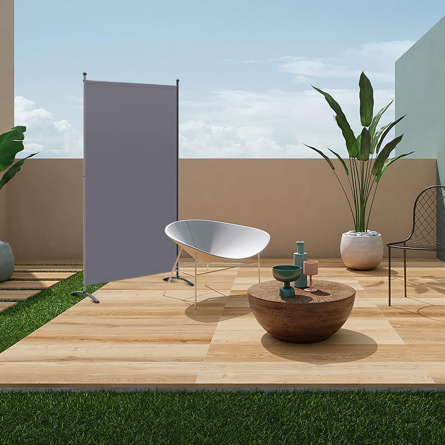 Angel Living Paravent - 1-pièce Room Screen & Room Divider - Brise-vue pour le bureau, le balcon, la chambre à coucher et le jardin - Gris - 80 x 180 cm