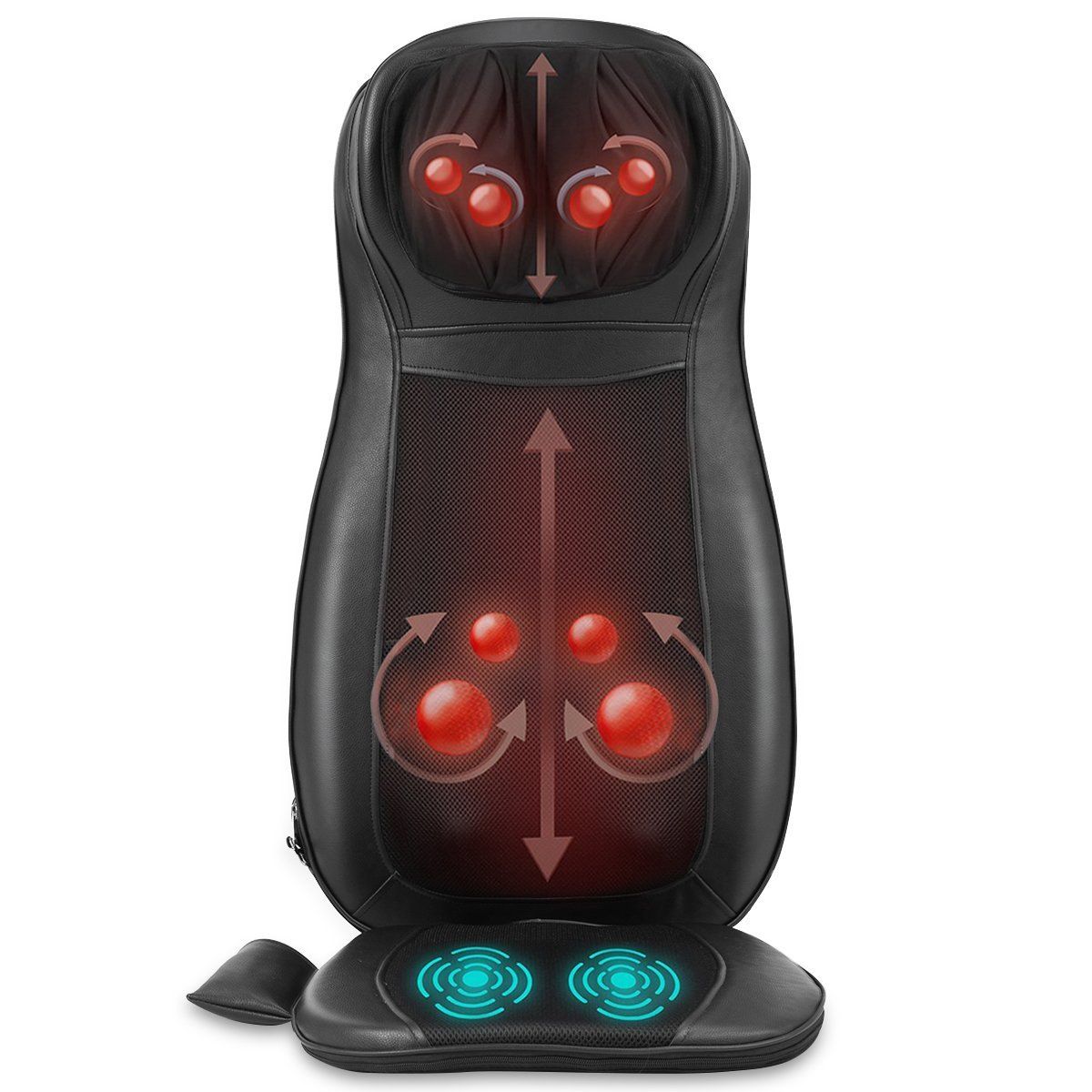 Coast Massage Chair Cover Shiatsu Black - 78 x 46 x 19 cm - 3 Zones de Massage - Avec Fonction Chaleur