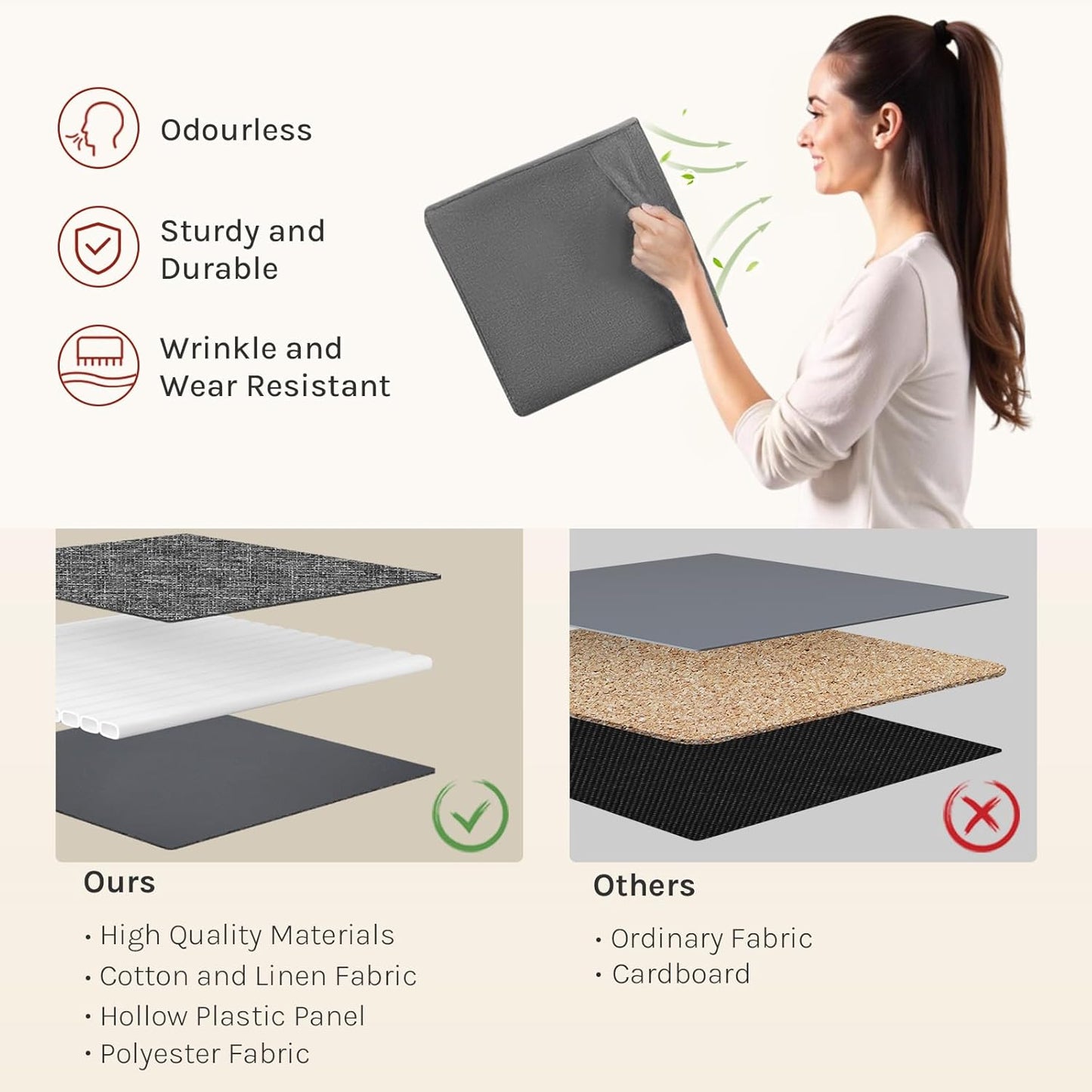 Woltu Boîte de rangement pliable Lot de 3 - Gris - 32.5x32.5x32 cm - Cubes de rangement robustes en tissu avec poignées et porte-étiquettes