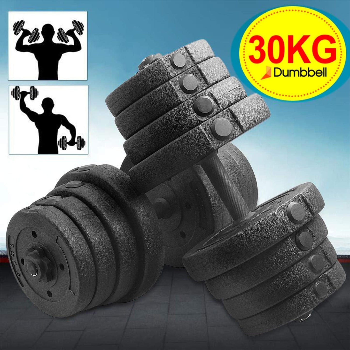 Yaheetech Lot de 2 haltères - 30 KG - Poignée antidérapante - Réglable - Noir