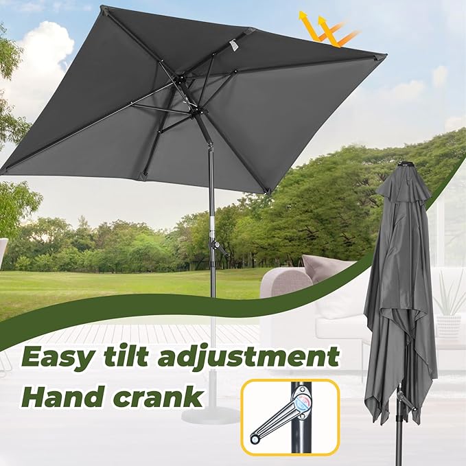 Angel Living Tuniparasol - 210 x 140 cm, avec manivelle - Inclinable - UV 50+ - Rectangulaire