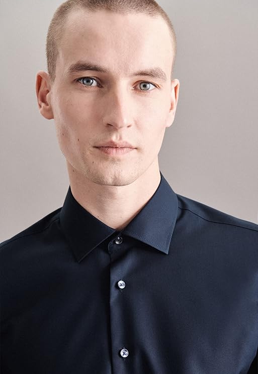 seidensticker Chemise d'affaires Slim Fit Bügelfrei Kent Chemise d'affaires à bras long pour homme (1 paquet) - Taille 42 - Bleu marine