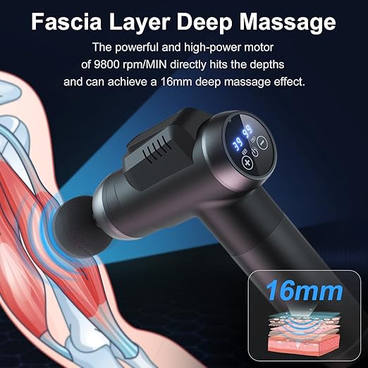 Zerolia Pistolet de massage - 30 modes - 10 accessoires - écran tactile LCD - sans fil - noir