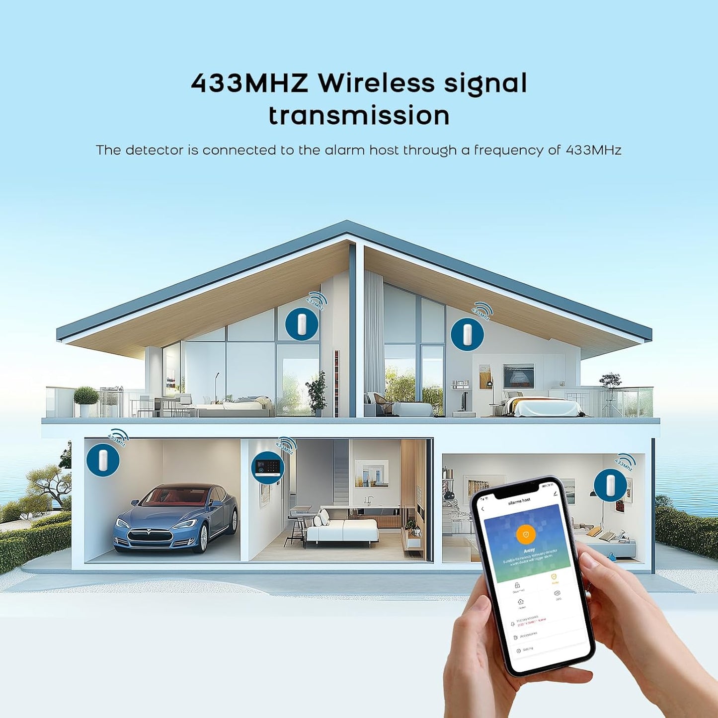 Pgst Détecteur de mouvement PIR sans fil 433 MHz Alarme maison - Détecteur infrarouge passif - Détection 3-7 m - Portée 10 m - Blanc - 24 x 15 x 10 cm