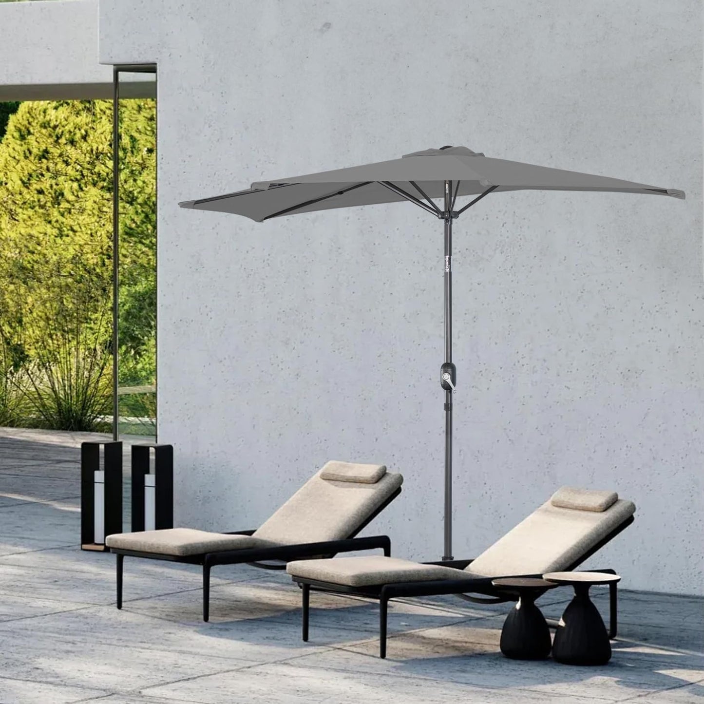 Angel Living Parasol de balcon - Semi-circulaire - 245 x 120 cm - Gris