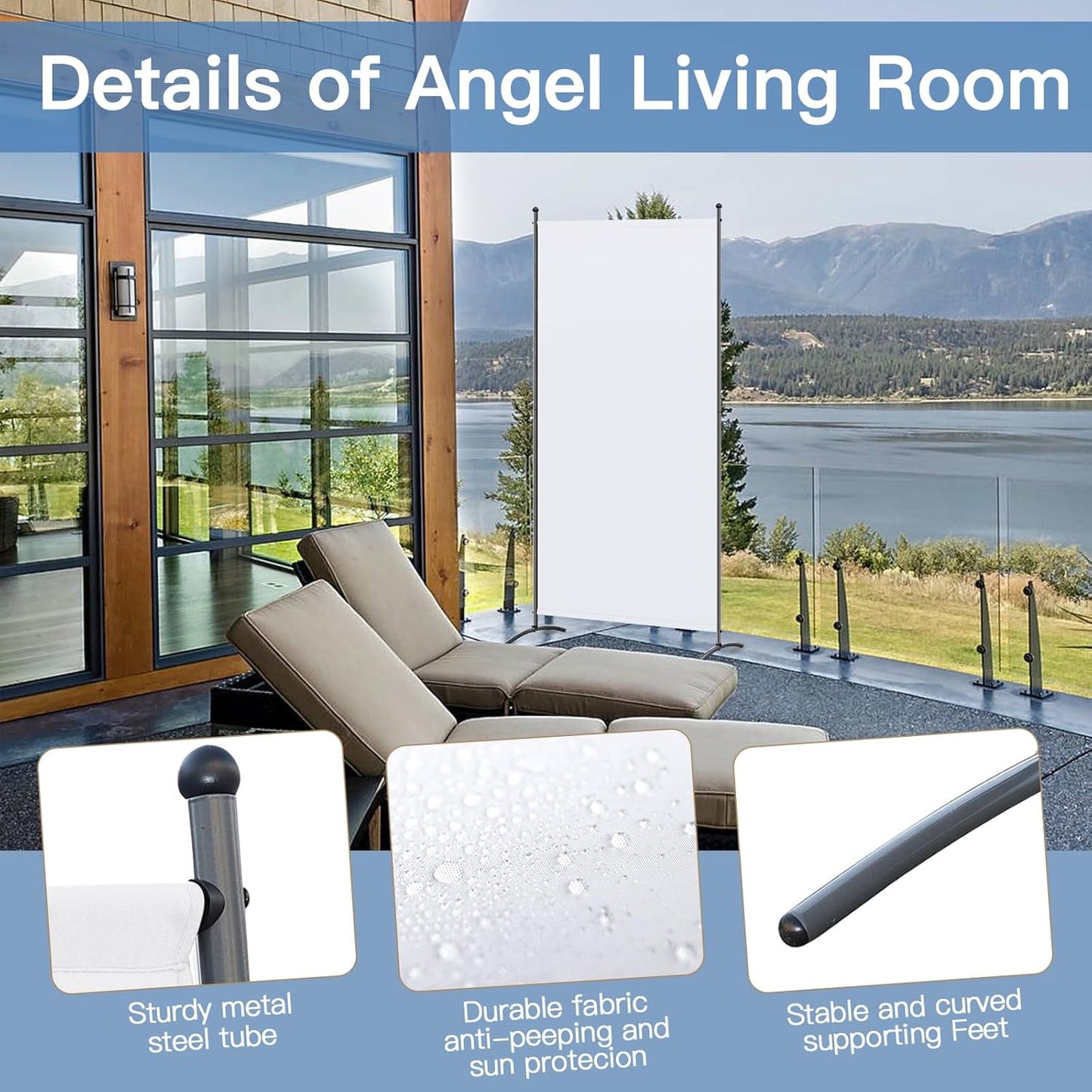 Angel Living Paravent - 1 pièce - 80x180 cm - Pliable - Acier & 160 g/m² Polyester - Séparation de pièces & Protection de la vie privée - Blanc