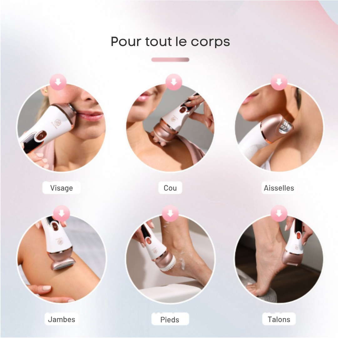 Épilateur Beeperfect® - Rechargeable - Étanche - 7 accessoires - Blanc/rose pâle