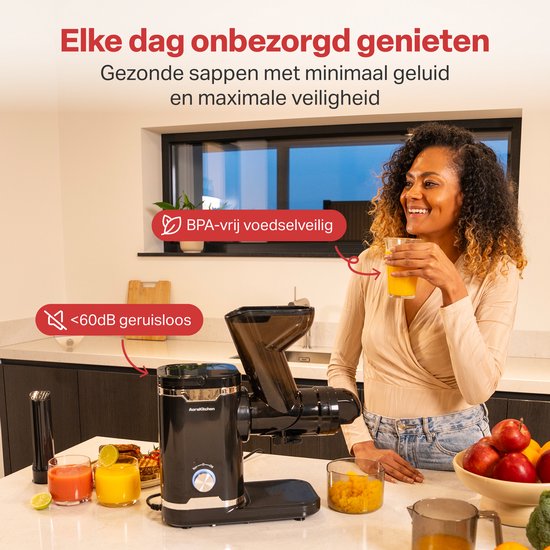 AoraKitchen Slowjuicer - avec fonction Reverse - Extracteur de jus - 500 ML - presse-agrumes - pour légumes et fruits - Fruit Press - Noir