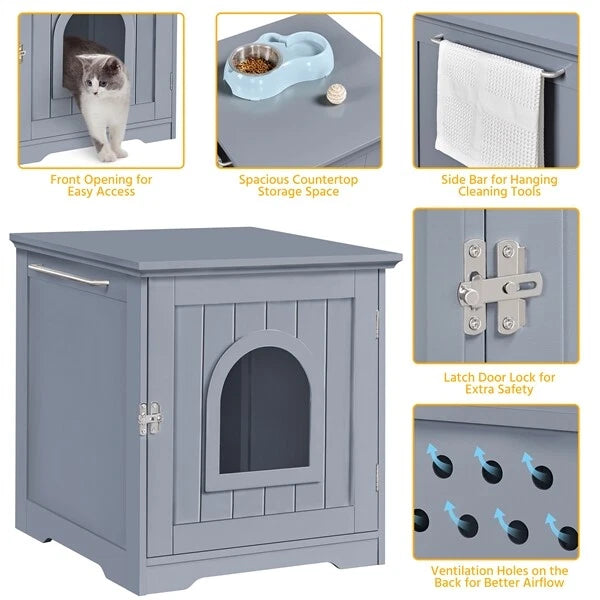 Yaheetech Armoire pour bac à litière 48,5 x 51 x 51,5 cm - Gris - Maison pour chat avec bac à litière dissimulé et table d'appoint