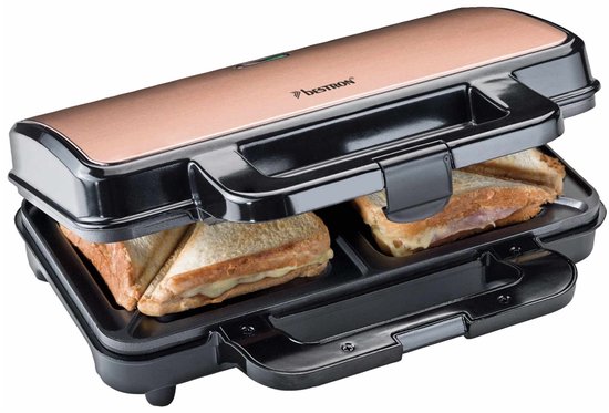 Appareil à croque-monsieur Bestron - ASM90XLCO - 900 W - Pour 2 croque-monsieur - Revêtement antiadhésif - Cuivre - Garantie 5 ans