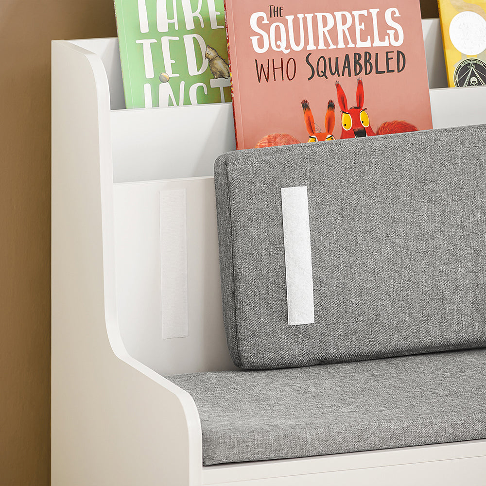 SoBuy Banc de rangement pour enfants avec bibliothèque - 2 Tiroirs - Max. 120 kg - 100 x 45 x 70 cm - Blanc / Gris
