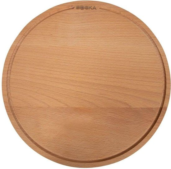 Boska Pizza Board Amigo L Round - Planche à pizza en bois de hêtre durable - Avec canal de collecte - Ø 34 cm