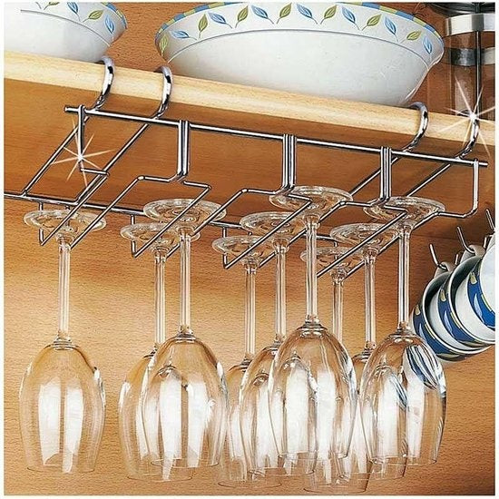 Support à vin pour 12 verres - 34x25x9cm - Métal argenté - 12 verres à vin
