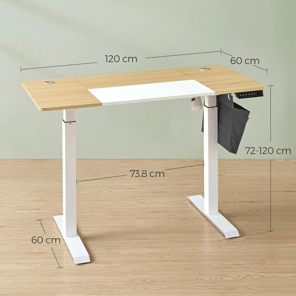 Bureau à réglage électrique Songmics - 120 x 60 cm - Beige/Blanc