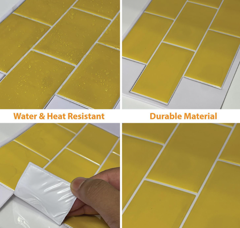 WALPLUS Pure Yellow Glossy Subway Peel & Stick Backsplash 3D Tile Stickers 20 pieces - 30.5 x 15.4 cm - Jaune