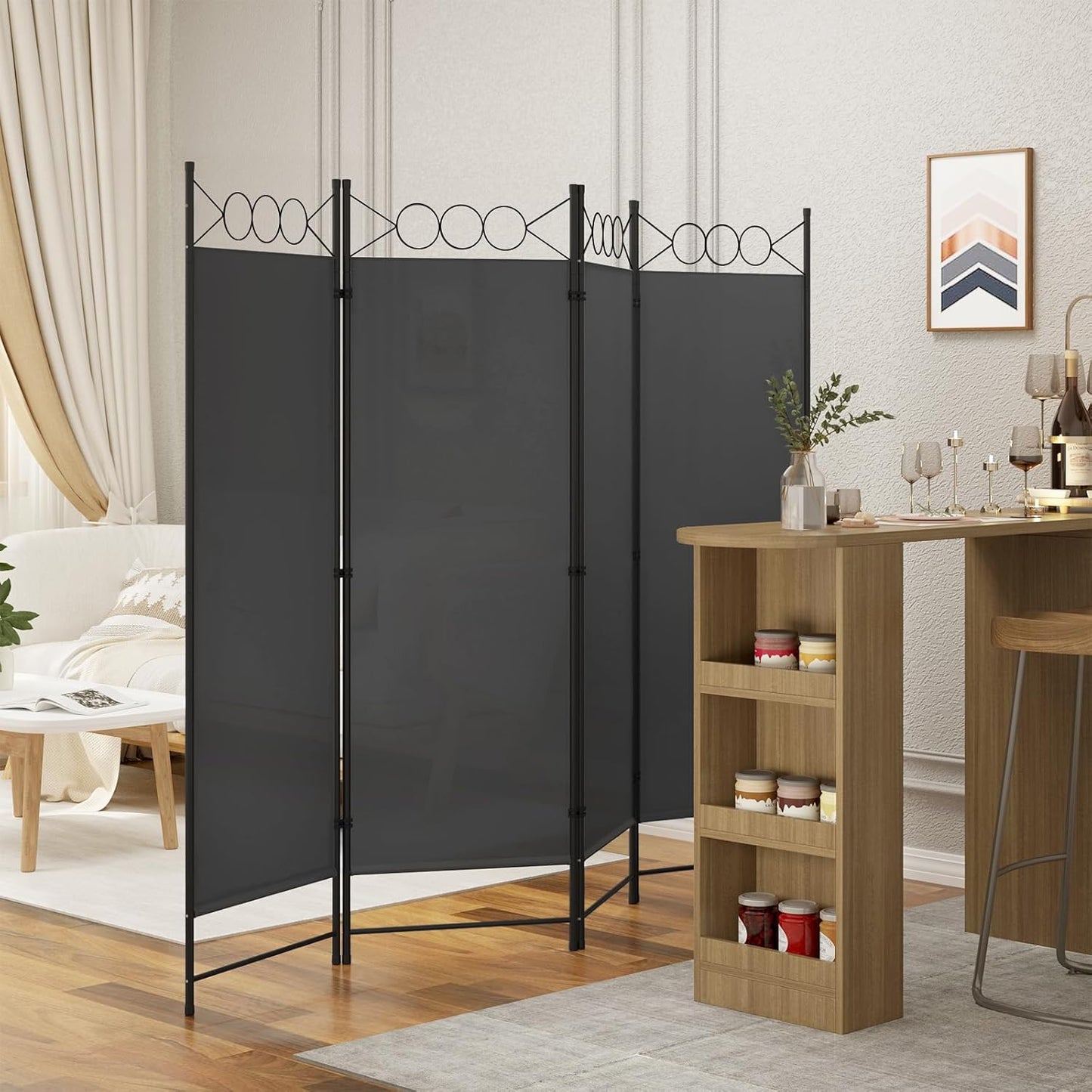 Paravent Woltu - 4 panneaux - 223 x 172 cm - Anthracite