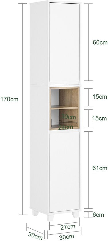 SoBuy BZR147-W Meuble de salle de bains - Meuble haut blanc avec 2 portes et compartiments