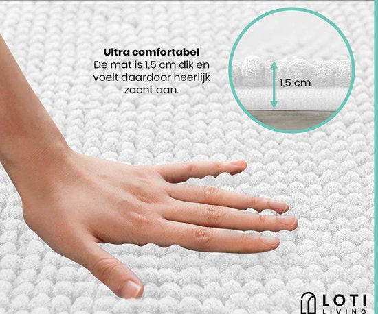 Loti Living Tapis de bain antidérapant - Tapis de douche - Tapis de bain - Tapis de sol - Tapis de bain Chenille - Blanc - 50x80 cm