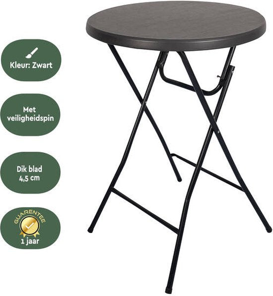 BRASQ Bartable Black ø80 x 110 cm - Table de bar - Table pliante - Pliable en plastique et métal pour l'intérieur et l'extérieur