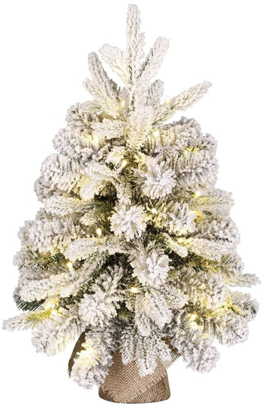 Black Box Trees Sapin de Noël artificiel Grimshaw avec neige H60 x P46 cm - Sapin artificiel dans un sac en jute - Sapin de Noël artificiel d'intérieur - 56 branches - Vert