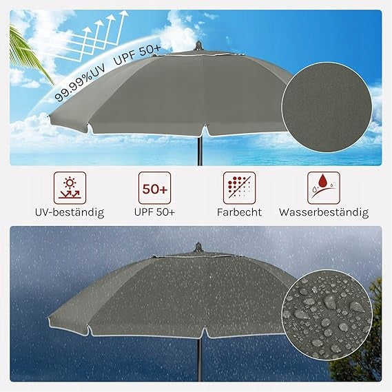 Parasol de jardin rond eSituro - Gris - 175 cm - Protection UV