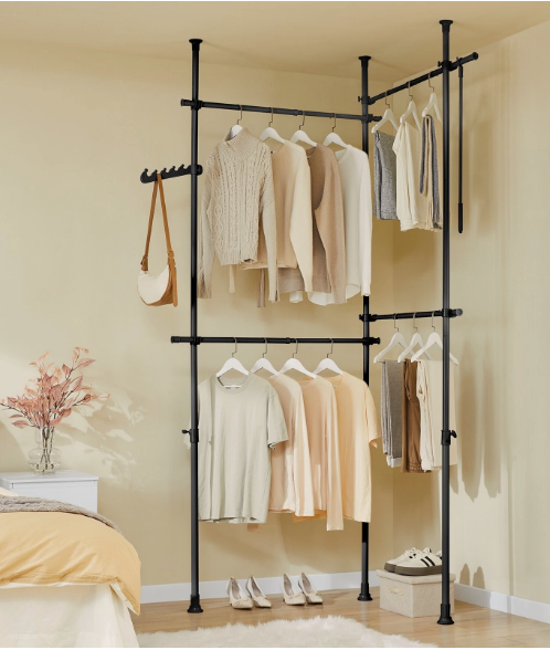 SoBuy KLS03-II-SCH Porte-vêtements ouvert - réglable 124-226 x 200-295 cm - noir - métal - pose libre et élément d'angle