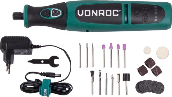 VONROC Accu Multitool - Rotatif - 8V - 24 accessoires, chargeur et sac de rangement inclus
