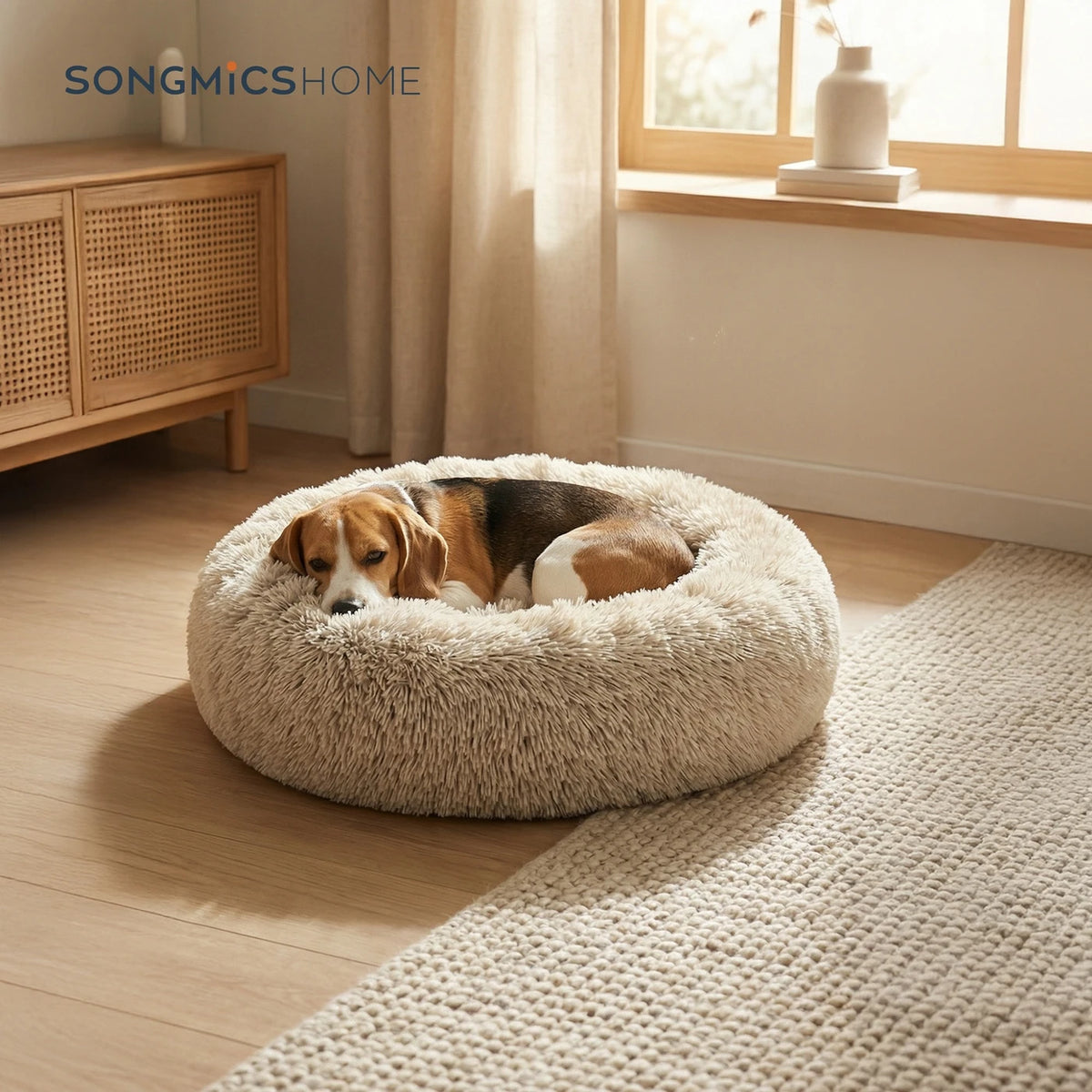 JOYFURNOS Panier pour chien en forme de beignet avec coussin amovible et lavable - Canapé en peluche douce - 70 cm - Kaki