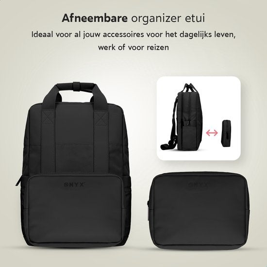 ONYX Sac à dos 20L avec compartiment pour ordinateur portable - Pochette d'organisation amovible - Mesdames et Messieurs - Sacoche pour ordinateur portable - Sac d'école - Sac à dos - Noir