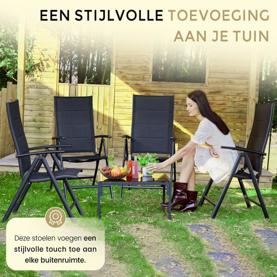 O'DADDY® Garden Chairs set of 4 - Chaise de jardin réglable - Design pliable - Chaise pliante - Chaise de camping - 7 pieds - Aluminium & Textile - Noir