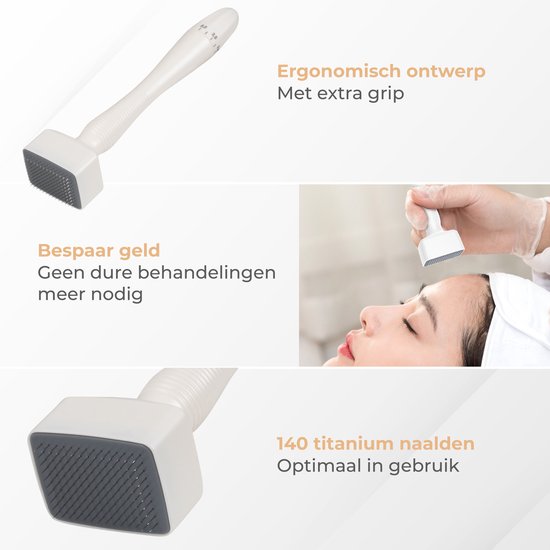 Nuvance - Dermastamp - Ajustable entre 0.1mm et 3mm - Derma Stamp - 140 aiguilles - Microneedling - Dermaroller - pour les soins de la peau, la pousse des cheveux et la pousse de la barbe