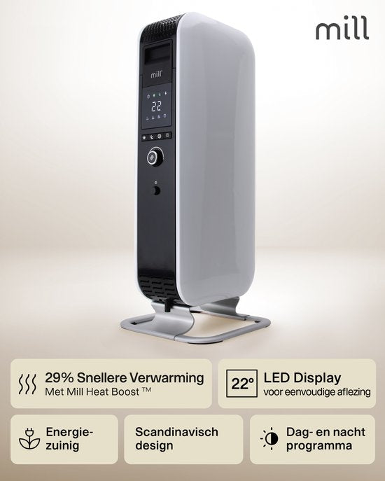 Mill AB-H1000DN - Radiateur à huile design - jusqu'à 16 m² - ne dessèche pas l'air - silencieux - blanc - garantie de 5 ans