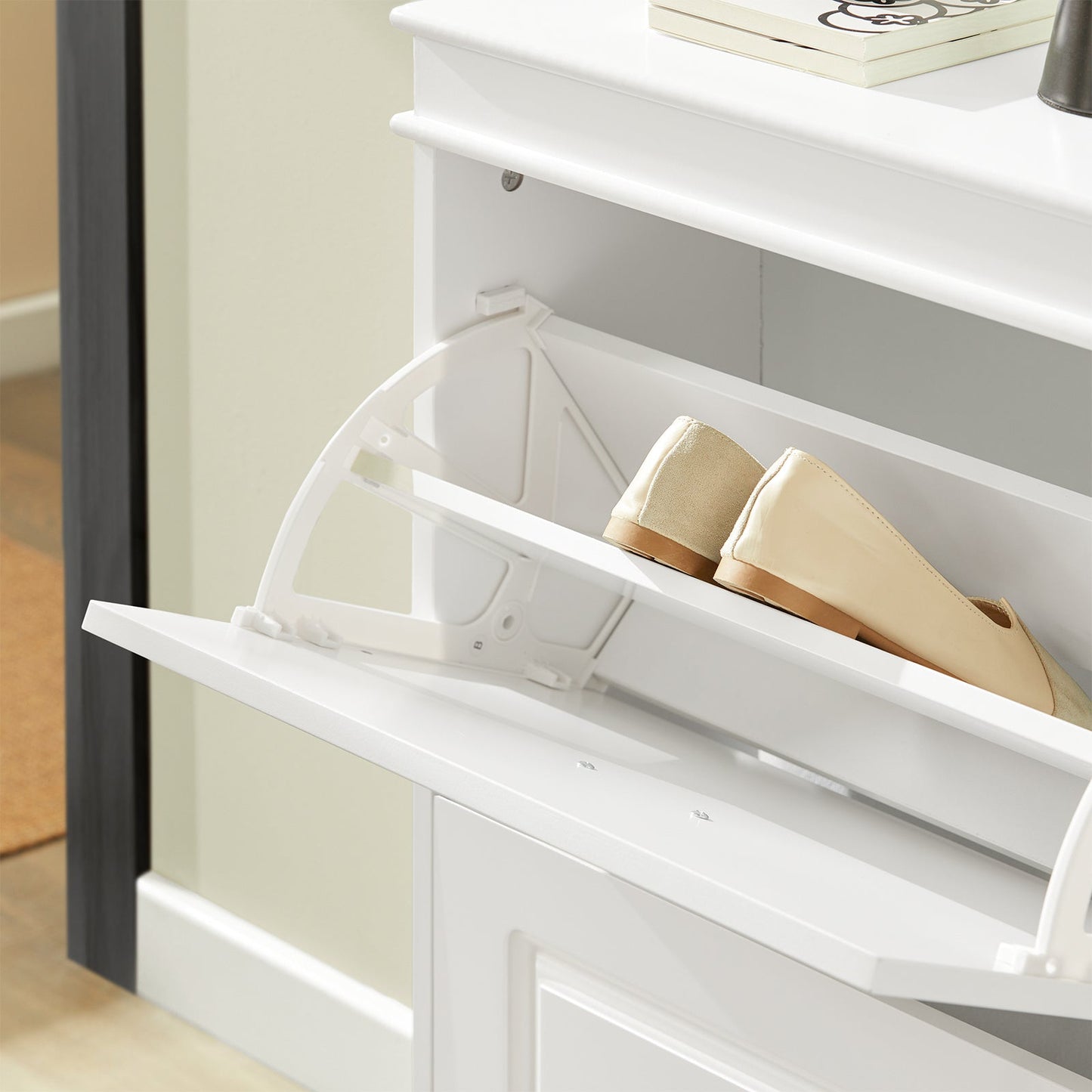 SoBuy meuble à chaussures avec 3 abattants - meuble à chaussures étroit pour couloir et entrée - rangement jusqu'à 12 paires - 53x24x117 cm - blanc