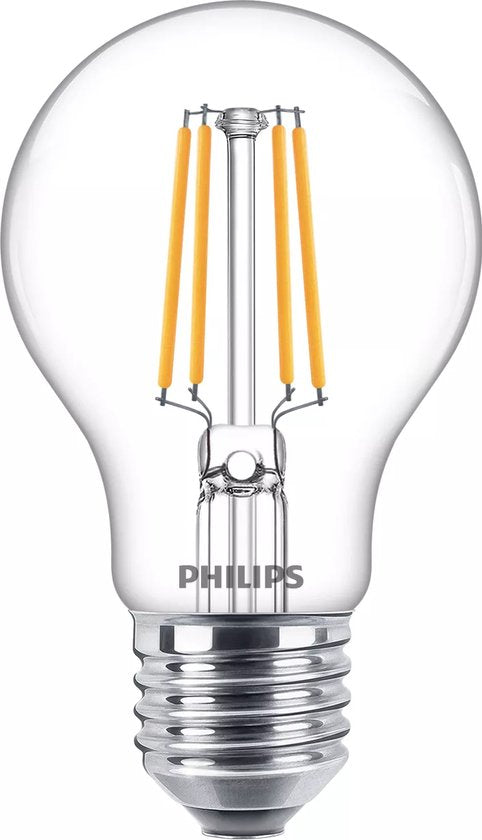 Ampoule LED Philips - Forme standard avec culot E27 - Lumière blanc chaud : 2700 K - 40 W - Verre transparent - Lot de 6